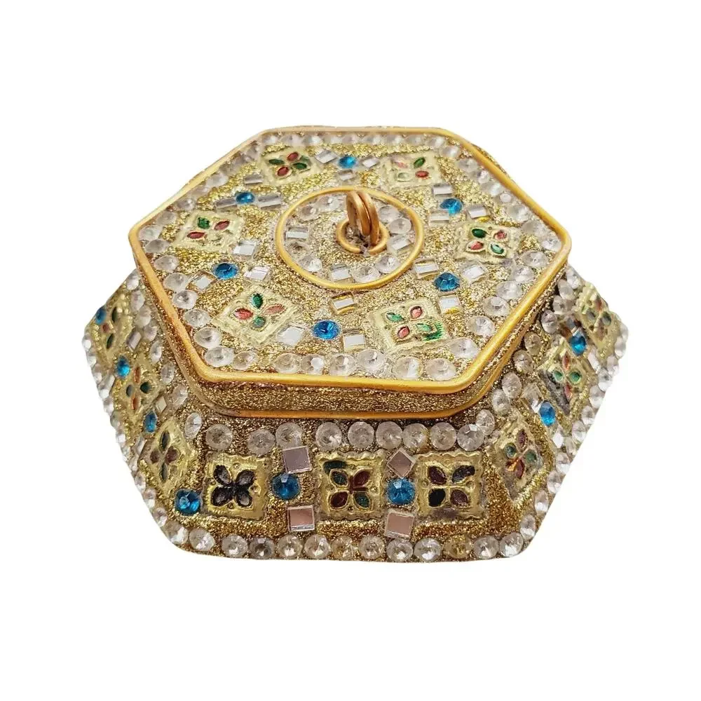 Vintage Two's Company Bejeweled Gold Trinket Box India Made 90s Jewelry Box Cute